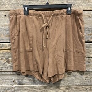 Zenana Women's Brown Cotton Drawstring Waist Shorts‎ with Pockets Mocha Size 2X